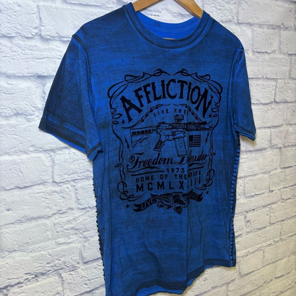 Vintage Y2K Affliction Distressed Mens Freedom Defender Graphic T-shirt Large - Picture 5 of 13